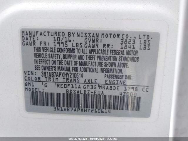 Nissan SENTRA SV 2017 3N1AB7APXHY210614 Image 9