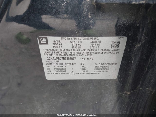 2011 CHEVROLET EQUINOX LTZ VIN: 2CNALFEC7B6208027