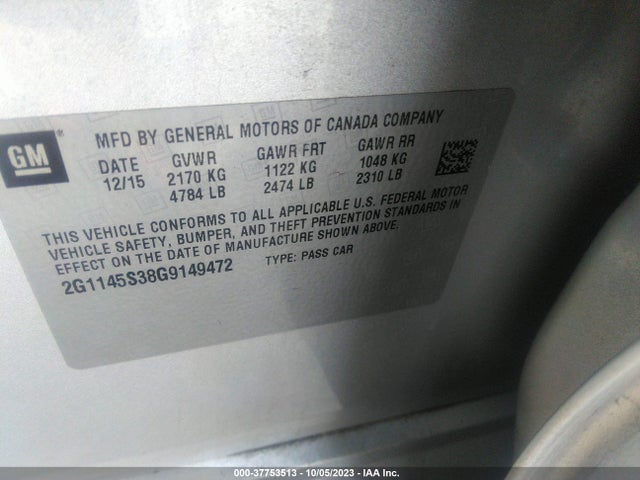 Chevrolet IMPALA LTZ 2016 2G1145S38G9149472 Image 9