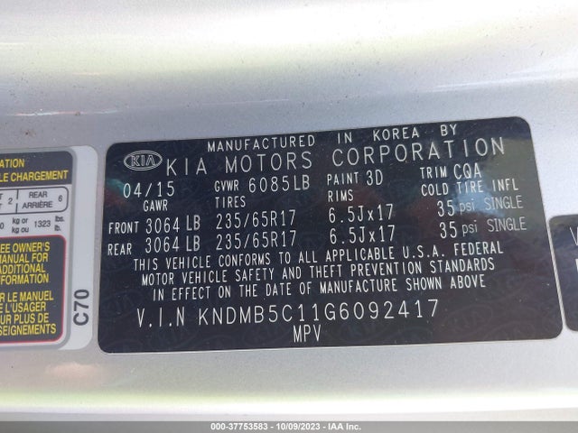 KIA SEDONA LX 2016 KNDMB5C11G6092417 Image 9