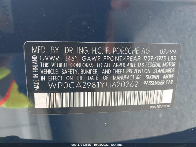 2000 PORSCHE BOXSTER WP0CA2981YU620262 Photo 8