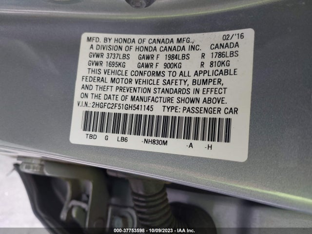 Honda Civic Lx 2016 2HGFC2F51GH541145 Image 9