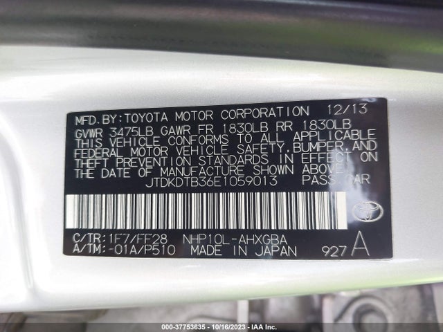 Toyota Prius C One/three/two/four 2014 JTDKDTB36E1059013 Image 9
