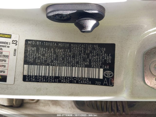 2009 TOYOTA COROLLA VIN: 2T1BU40E99C129499