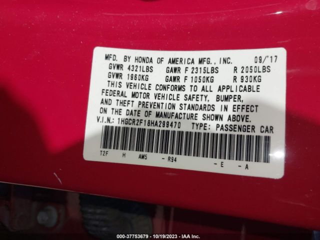 1HGCR2F18HA299470 Honda Accord Sedan Sport Se