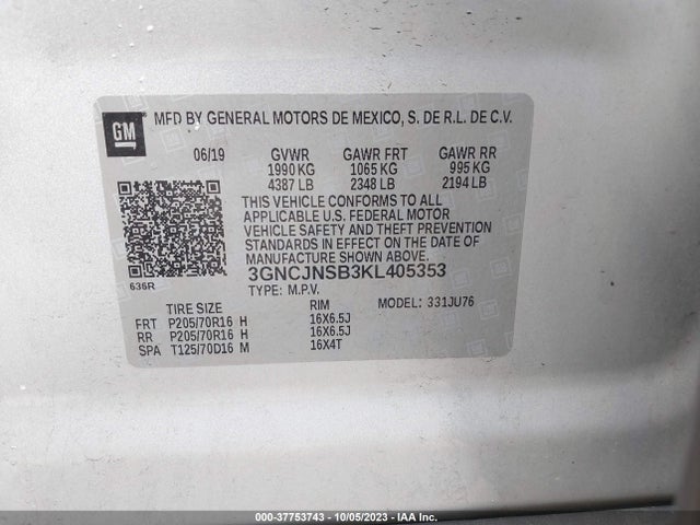 Chevrolet TRAX LS 2019 3GNCJNSB3KL405353 Image 9