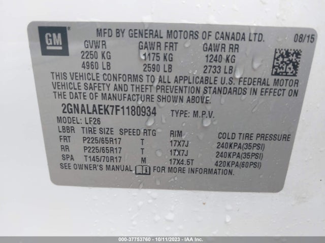 Chevrolet EQUINOX LS 2015 2GNALAEK7F1180934 Image 9