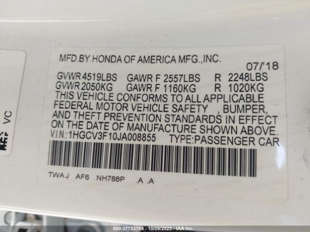 1HGCV3F10JA008855 Honda ACCORD HYBRID