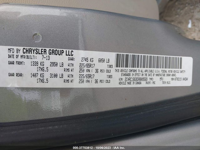 2013 CHRYSLER TOWN & COUNTRY TOURING VIN: 2C4RC1BG9DR809569