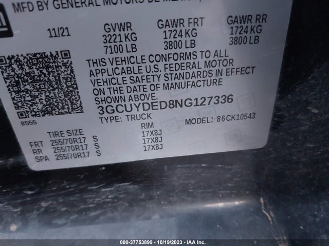 Chevrolet Silverado 1500 Ltd Lt 2022 3GCUYDED8NG127336 Image 9