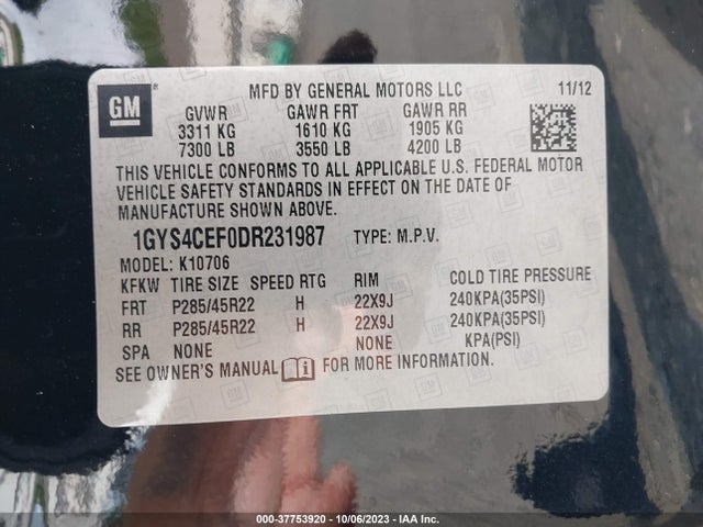 2013 CADILLAC ESCALADE PREMIUM VIN: 1GYS4CEF0DR231987