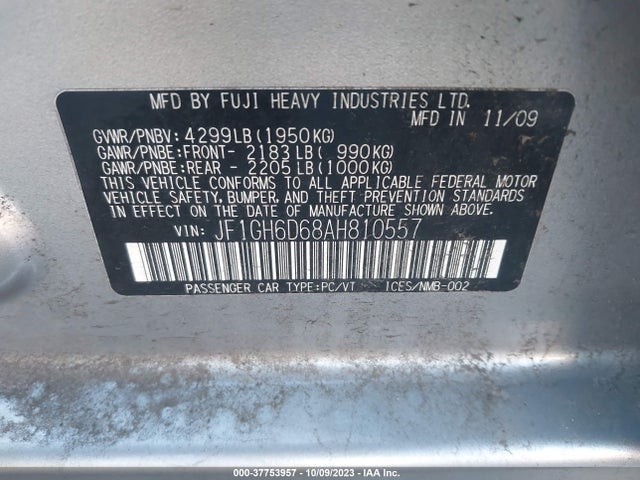 2010 SUBARU IMPREZA WAGON OUTBACK SPORT VIN: JF1GH6D68AH810557