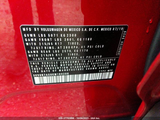 2019 VOLKSWAGEN TIGUAN 3VV0B7AX8KM189206 Photo 8