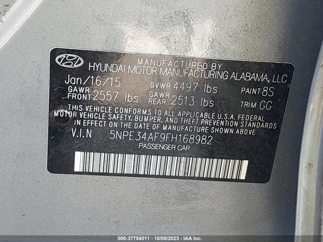 Hyundai Sonata 2.4l Limited 2015 5NPE34AF9FH168982 Image 9
