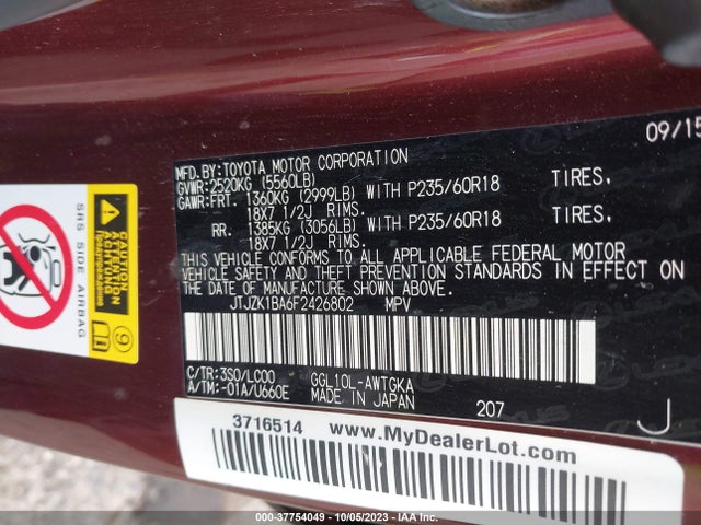 JTJZK1BA6F2426802 Lexus RX 350