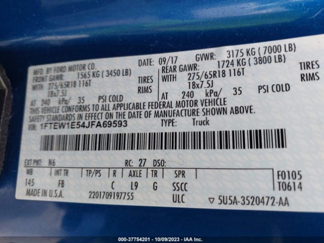 1FTEW1E54JFA69593 Ford F-150 Xl/xlt/lariat