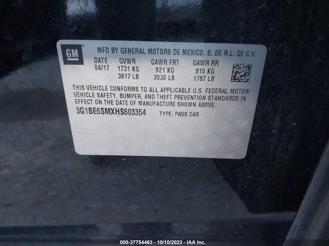Chevrolet CRUZE LT 2017 3G1BE6SMXHS603354 Image 9