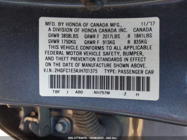 2HGFC1E54JH701375 Honda CIVIC SI SEDAN