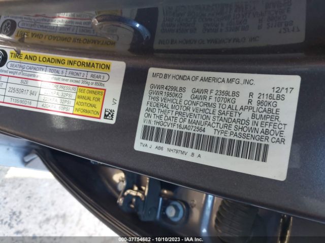 1HGCV1F16JA072564 Honda Accord Sedan Lx 1.5t