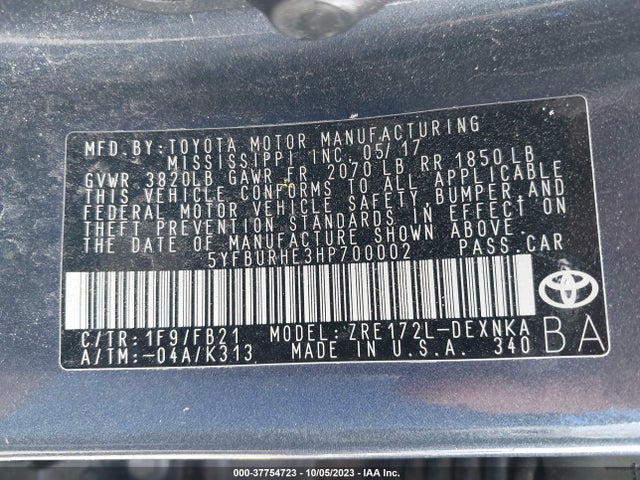 Toyota COROLLA LE 2017 5YFBURHE3HP700002 Image 9