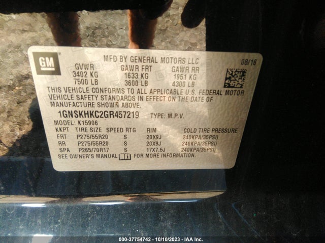Chevrolet Suburban Lt 2016 1GNSKHKC2GR457219 Image 9
