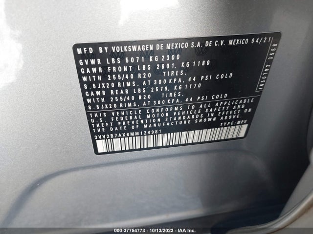 3VV2B7AX6MM124981 Volkswagen Tiguan Se/se R-line Black/sel