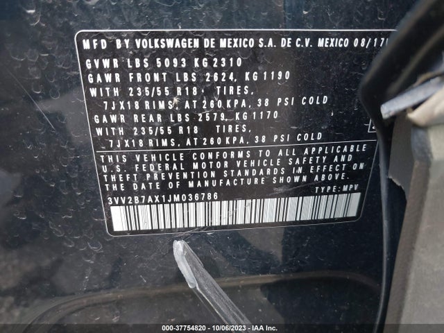 3VV2B7AX1JM036786 Volkswagen Tiguan 2.0t Sel/2.0t Se