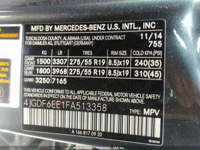 4JGDF6EE1FA513358 Mercedes-Benz Gl-class Gl 450