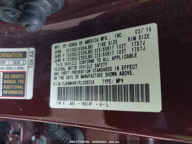 Honda CR-V EX 2015 5J6RM4H51FL059238 Image 9
