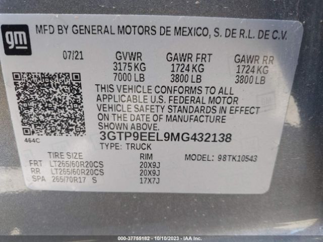 3GTP9EEL9MG432138 GMC Sierra 1500 At4