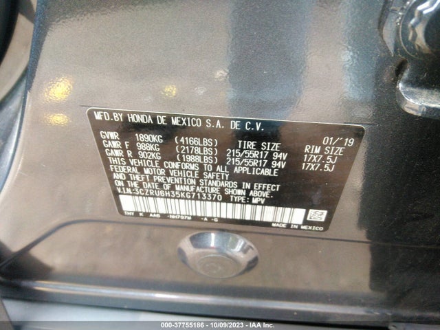 2019 HONDA HR-V LX VIN: 3CZRU6H35KG713370