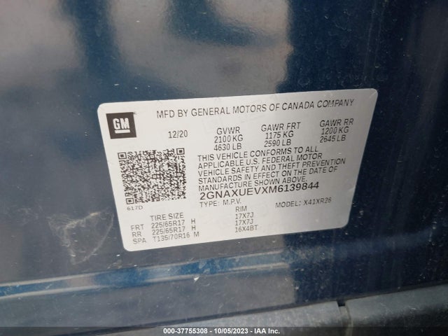 Chevrolet EQUINOX LT 2021 2GNAXUEVXM6139844 Image 9