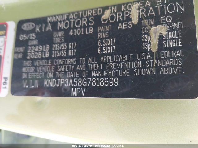 KIA SOUL + 2016 KNDJP3A58G7818699 Image 9