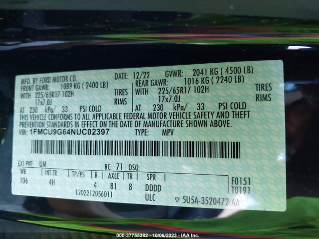 Ford ESCAPE SE 2022 1FMCU9G64NUC02397 Image 9