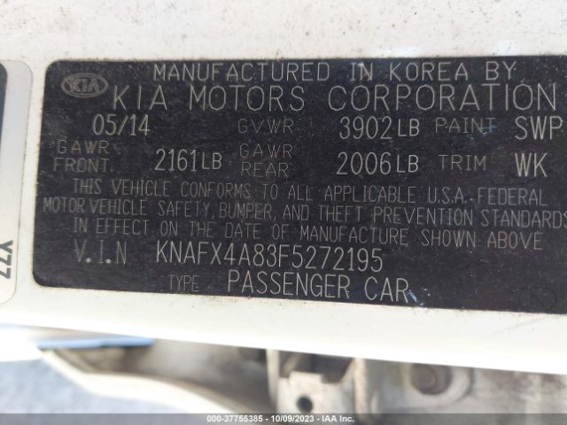 KNAFX4A83F5272195 KIA FORTE EX