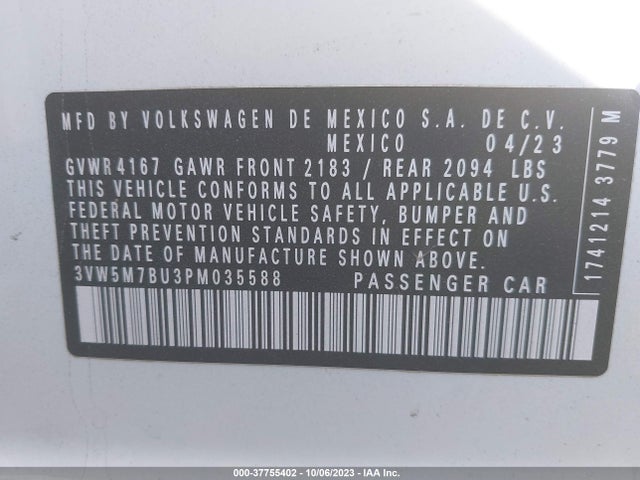 2023 VOLKSWAGEN JETTA 1.5T S VIN: 3VW5M7BU3PM035588