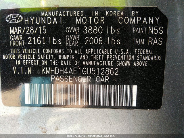 Hyundai Elantra Limited 2016 KMHDH4AE1GU512862 Image 9