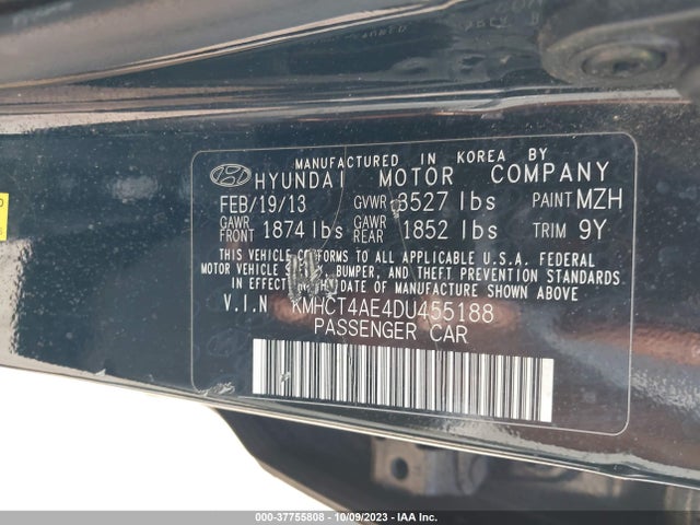 2013 HYUNDAI ACCENT GLS VIN: KMHCT4AE4DU455188