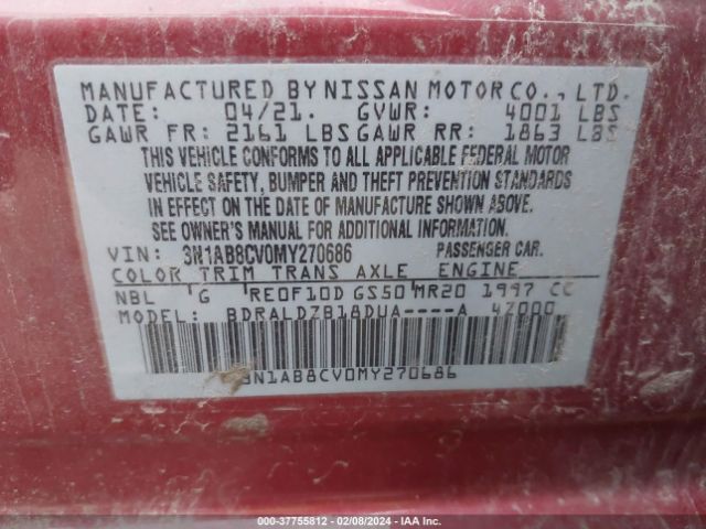 3N1AB8CV0MY270686 Nissan SENTRA SV