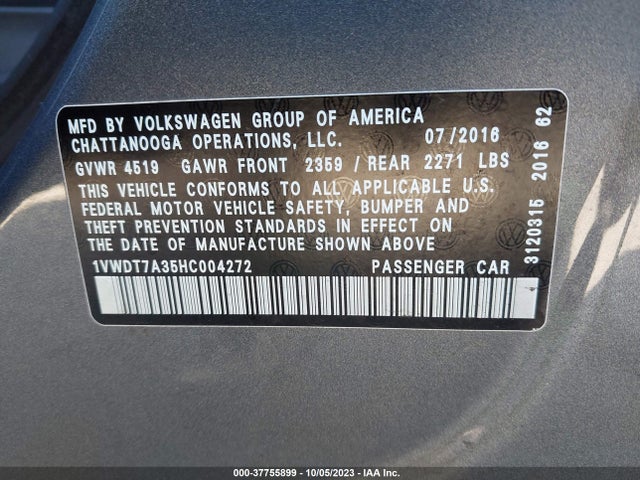 1VWDT7A35HC004272 Volkswagen Passat R-line W/comfort Pkg