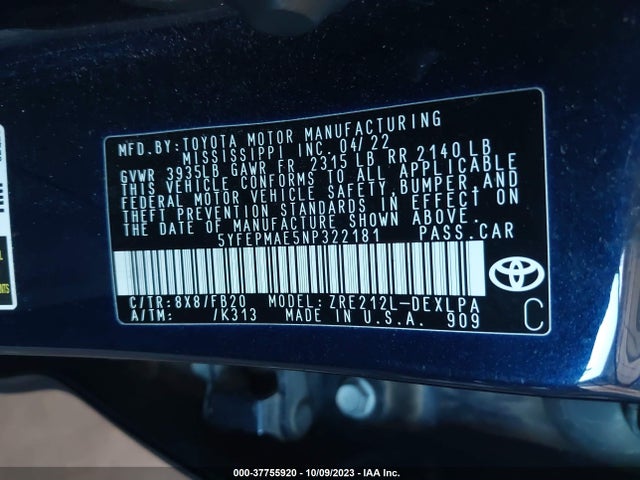 Toyota COROLLA LE 2022 5YFEPMAE5NP322181 Image 15