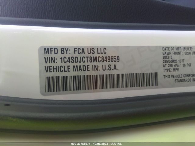1C4SDJCT8MC849659 Dodge Durango R/t Awd