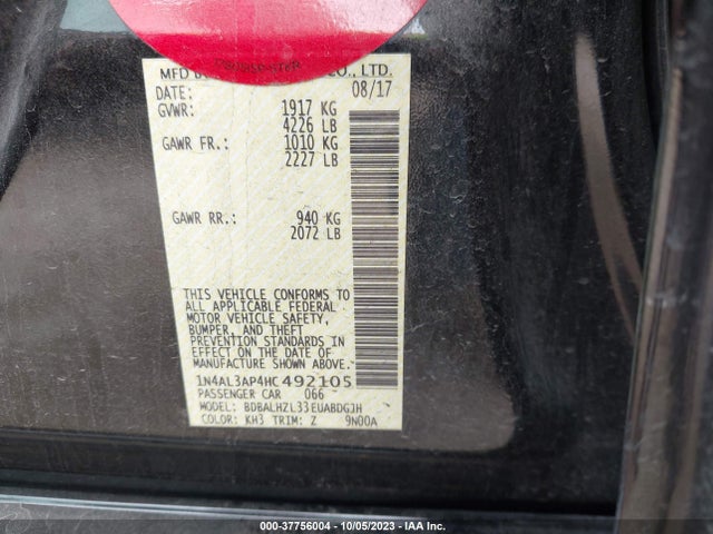 2017 NISSAN ALTIMA 2.5 SR VIN: 1N4AL3AP4HC492105