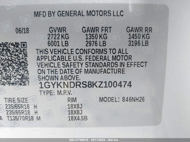 1GYKNDRS8KZ100474 Cadillac Xt5 Luxury Awd