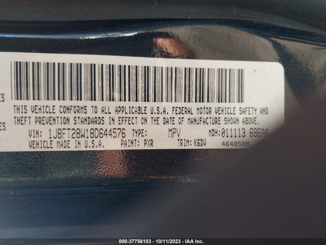 2008 JEEP PATRIOT SPORT VIN: 1J8FT28W18D644576