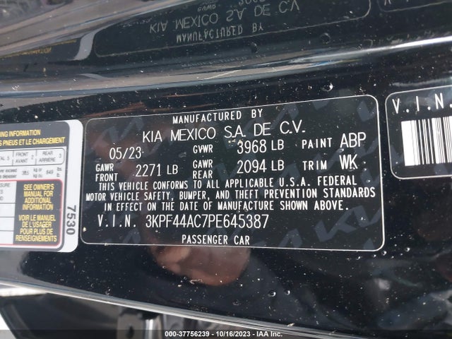 2023 KIA FORTE GT VIN: 3KPF44AC7PE645387