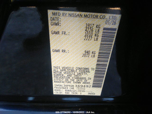 Nissan ALTIMA 2.5 2016 1N4AL3APXGN369492 Image 9