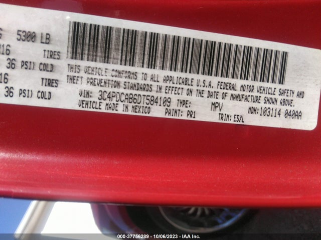 2013 DODGE JOURNEY SE VIN: 3C4PDCAB6DT584109