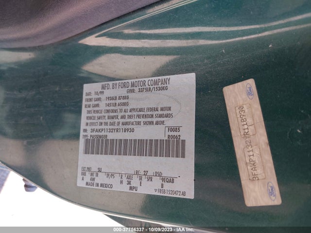 2000 FORD ESCORT ZX2 VIN: 3FAKP1132YR118930