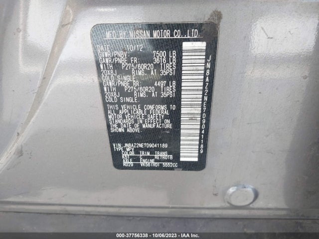 Aukcja sprzedaży 2013 Infiniti Qx56, vin: JN8AZ2NE7D9041189, numer aukcji: 37756338